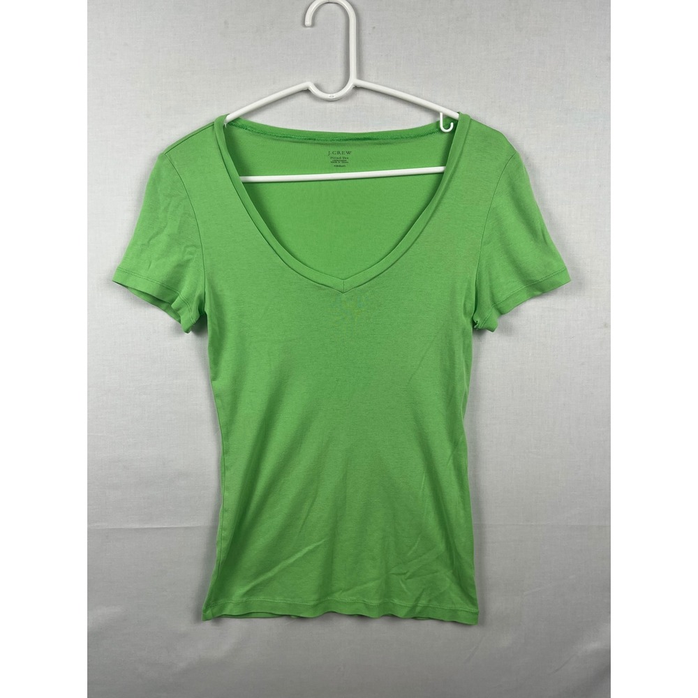 J. Crew Fitted Tee Womens Medium V-Neck Short Sleeve Cotton Green 92100